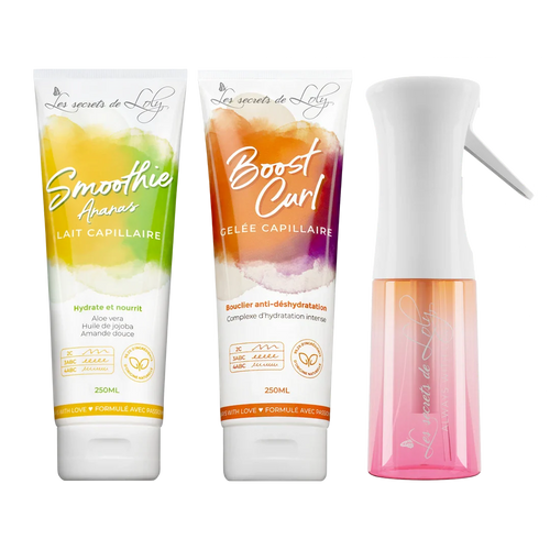 Starter Pack Cheveux Frisés - Lait sans rinçage, gelée coiffante & vaporisateur
